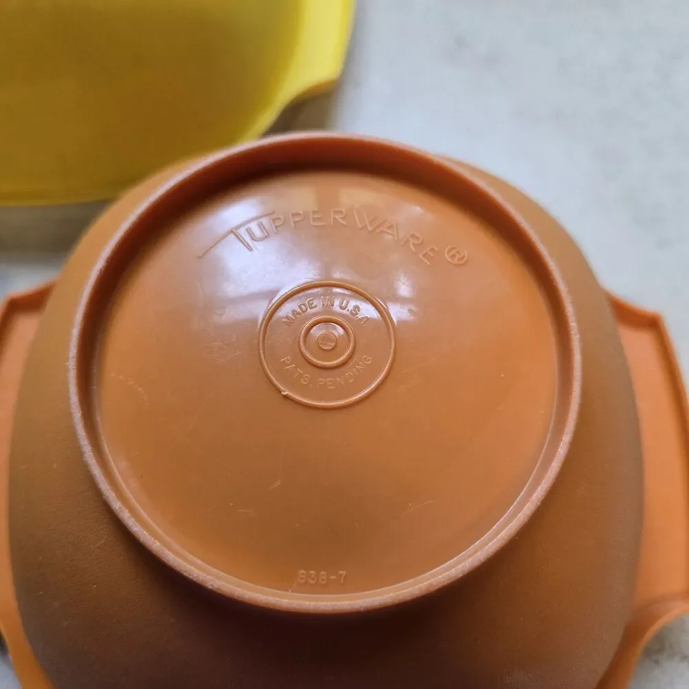 Tupperware Vintage Square Bowl & Lid Set 3pc Yellow Green Orange Plastic